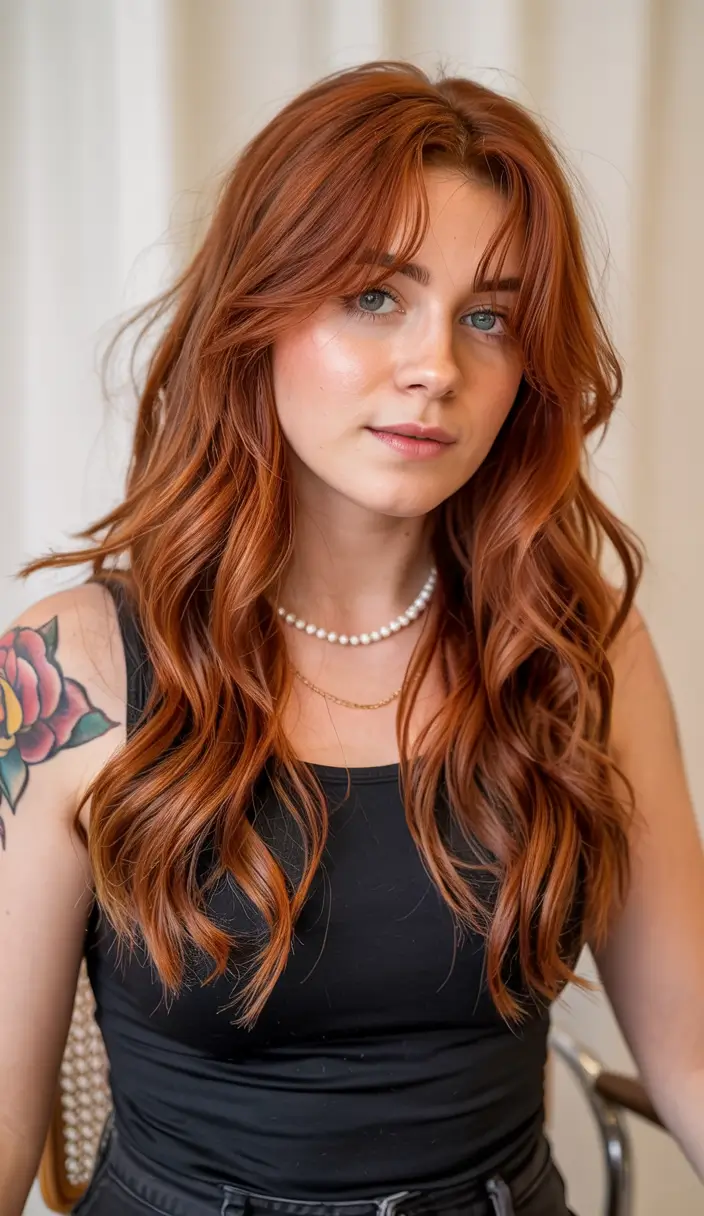 haircuts for long hair 2026 Copper Dream with Curtain Bangs
