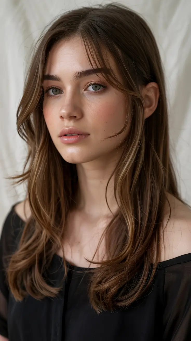 haircuts for long hair 2026 Soft Curtain Bang Layers