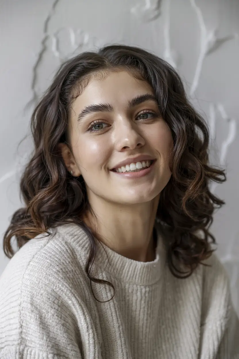 haircut for round face curly hair Soft Curls with Layered Mid Length Shape