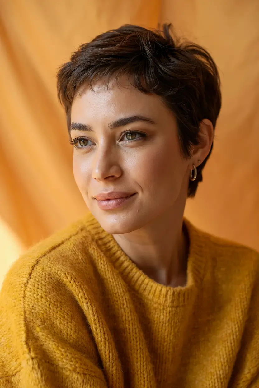 haircut for round face short hair Soft Pixie with a Feminine Finish