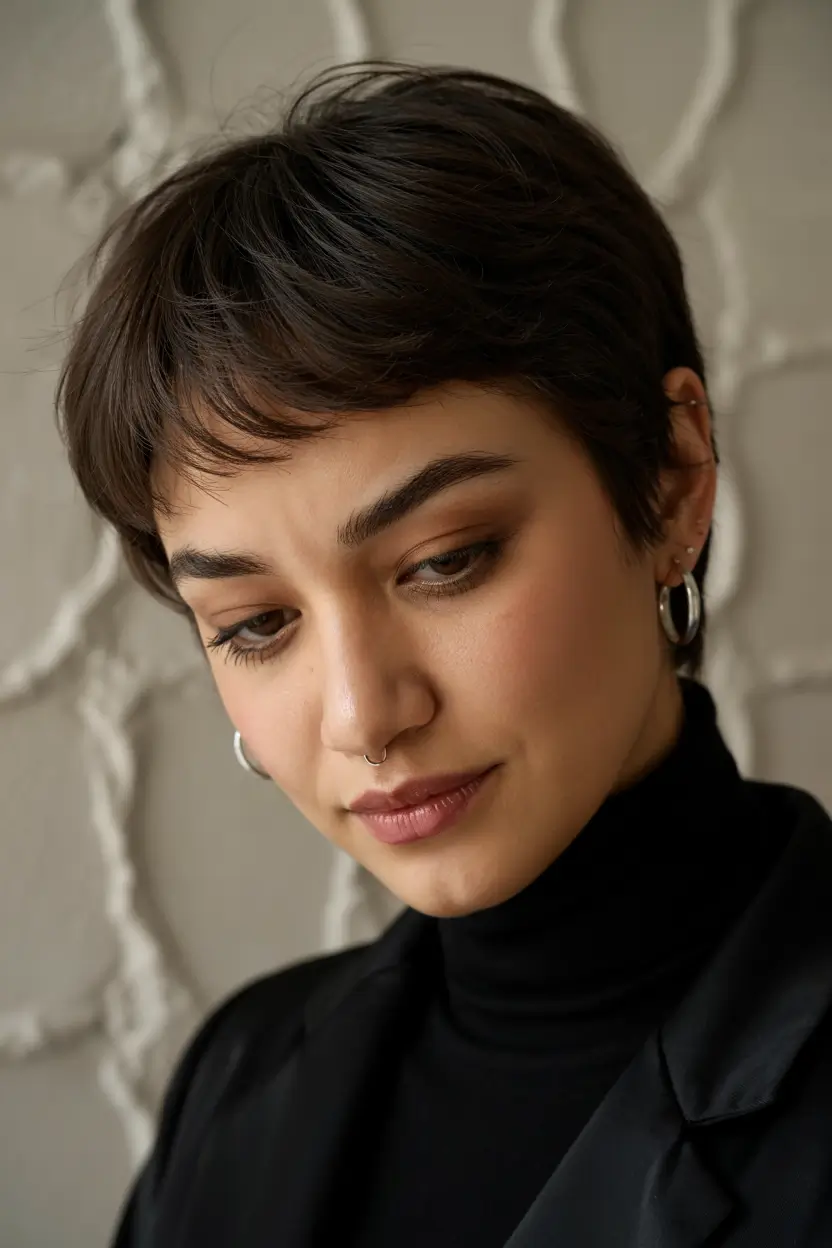 haircut for round face shape Modern Cropped Pixie with Texture