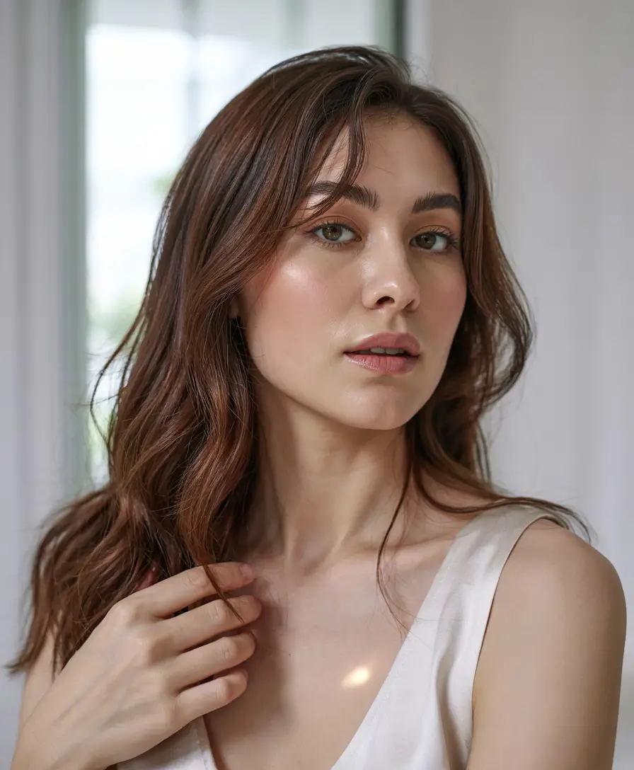 haircut for round face medium length Soft Long Waves with Side Layers