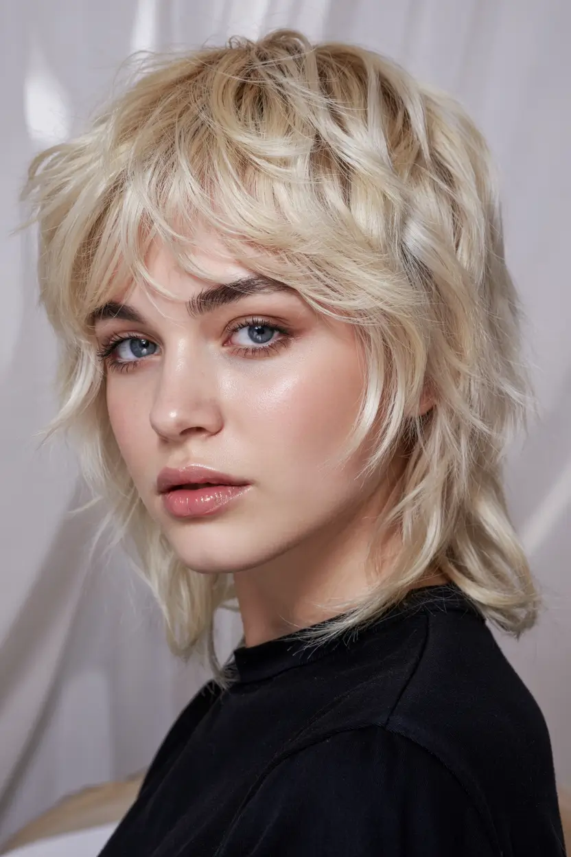 short haircuts with bangs Modern Blonde Wolf Cut Revival
