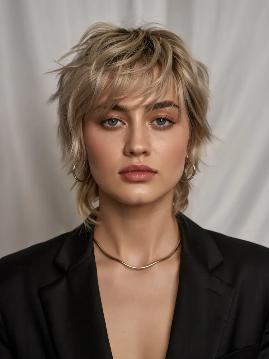 short haircuts for women Layered Shag With Golden Highlights