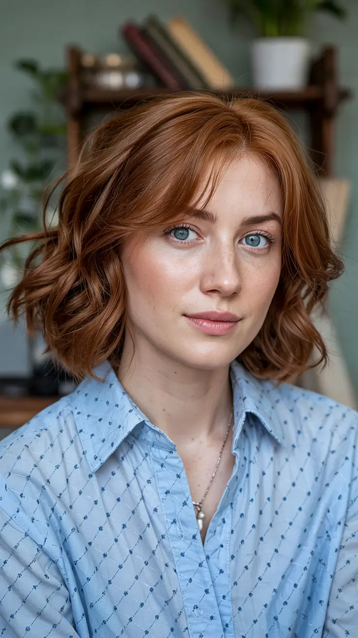 short haircuts for thick hair Copper Bob With Subtle Curls