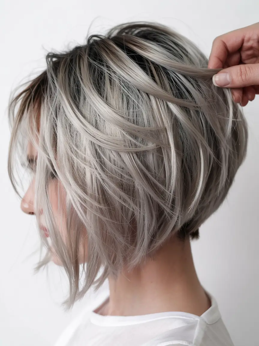 short haircuts for women Silver Layered Bob With Movement