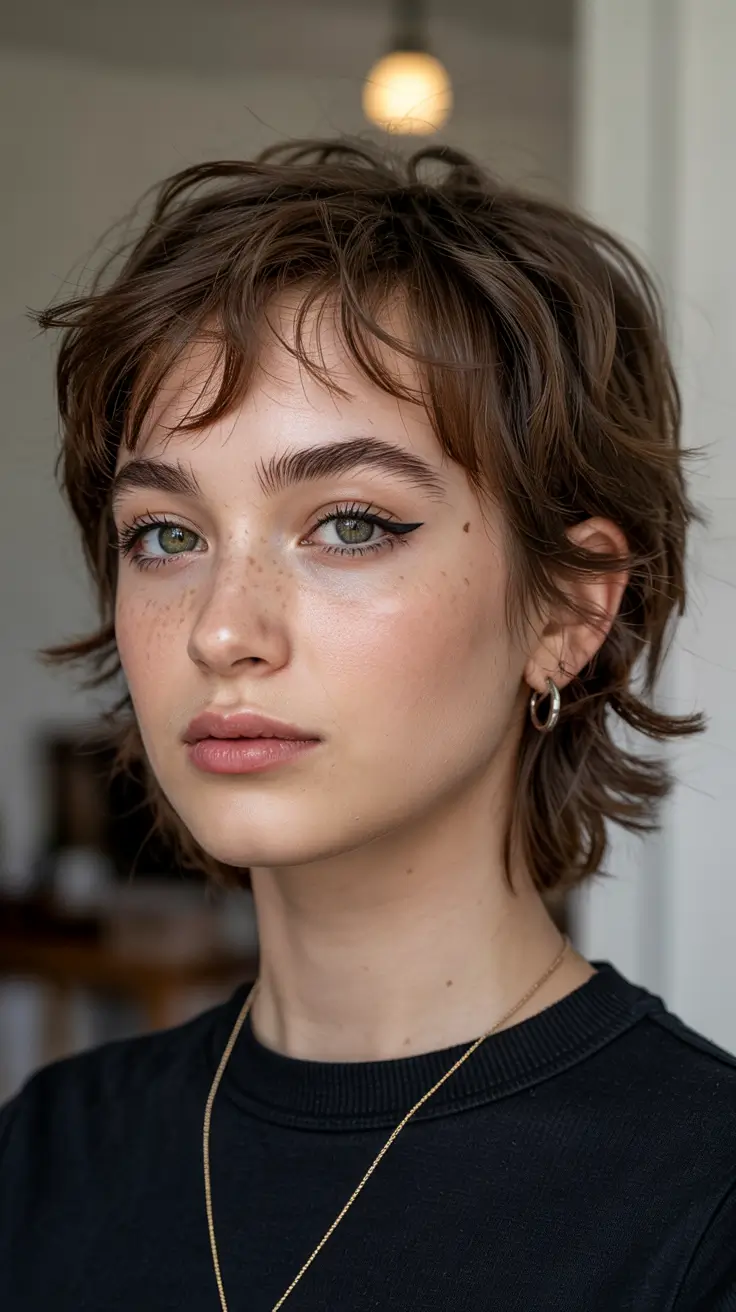 short haircuts with bangs Effortless Micro Shag With Bangs