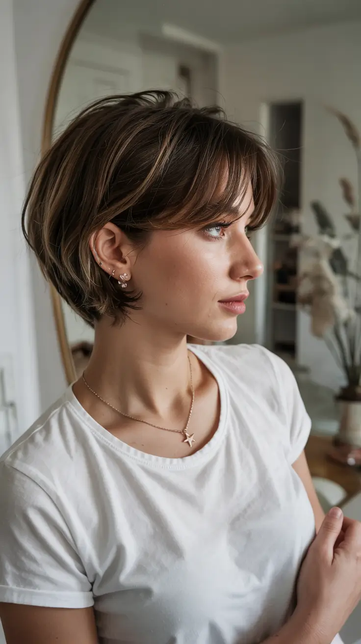 short haircuts for fine hair Classic Brunette Bob With Light Bangs