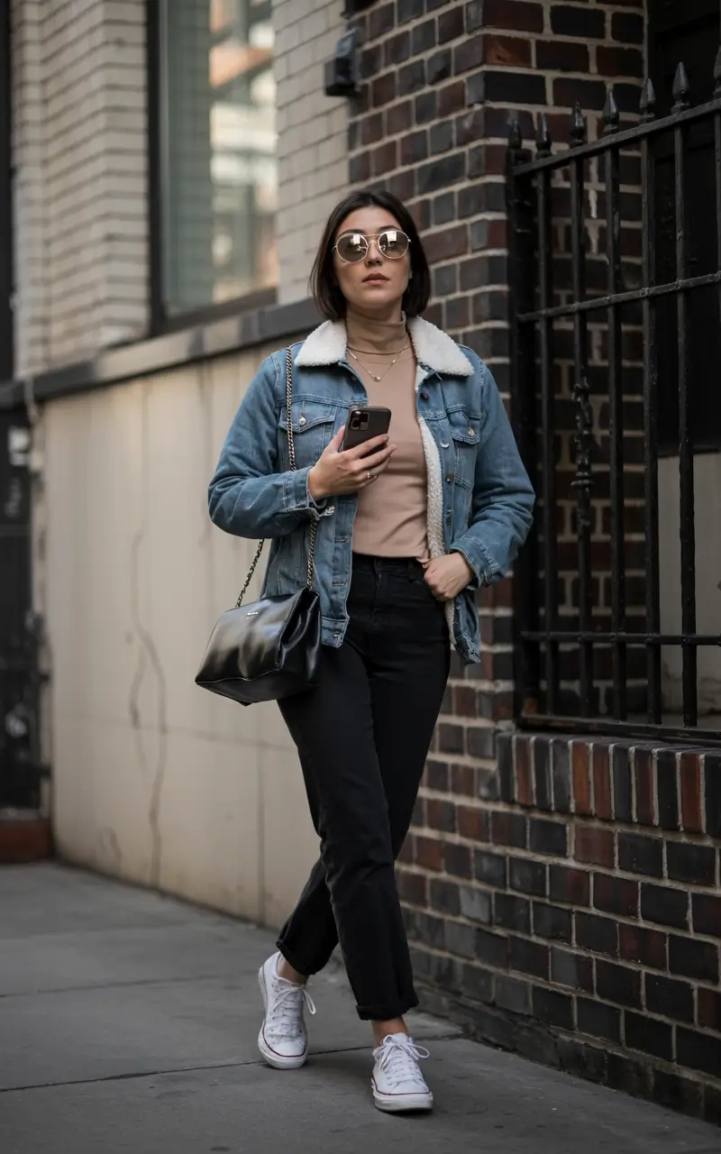 outfits layering aesthetic Denim Layers With Soft Neutrals for Everyday City Comfort