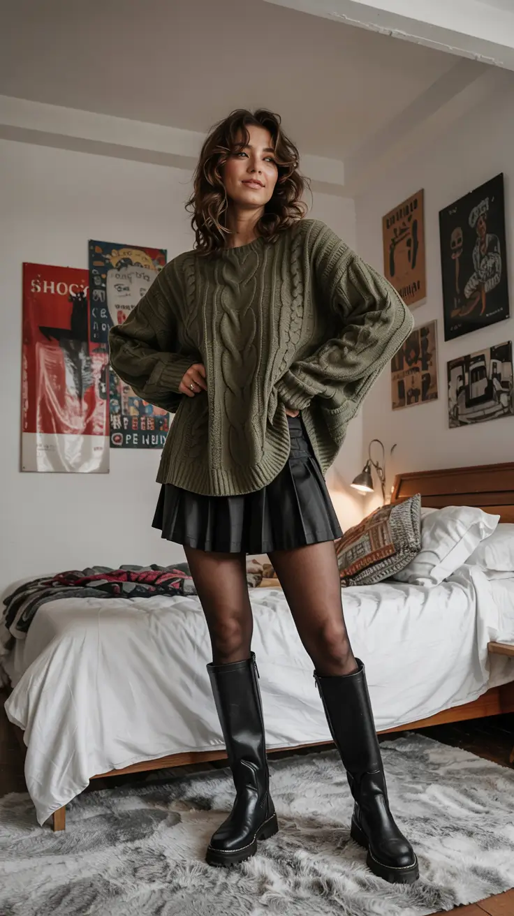 outfits layering aesthetic Chunky Sweaters & Mini Silhouettes for Playful Cold-Weather Layering