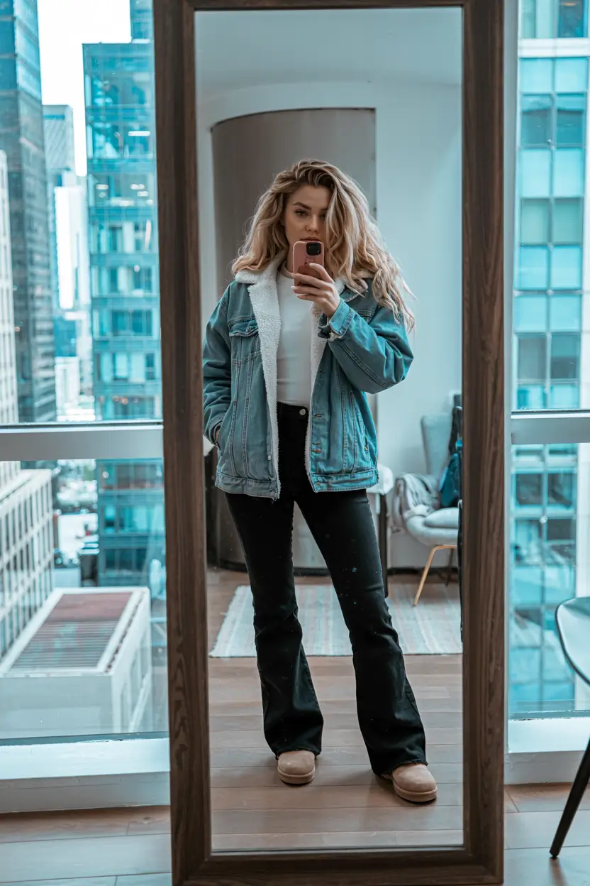 outfits layering women City Denim Layers With Subtle Retro Lines