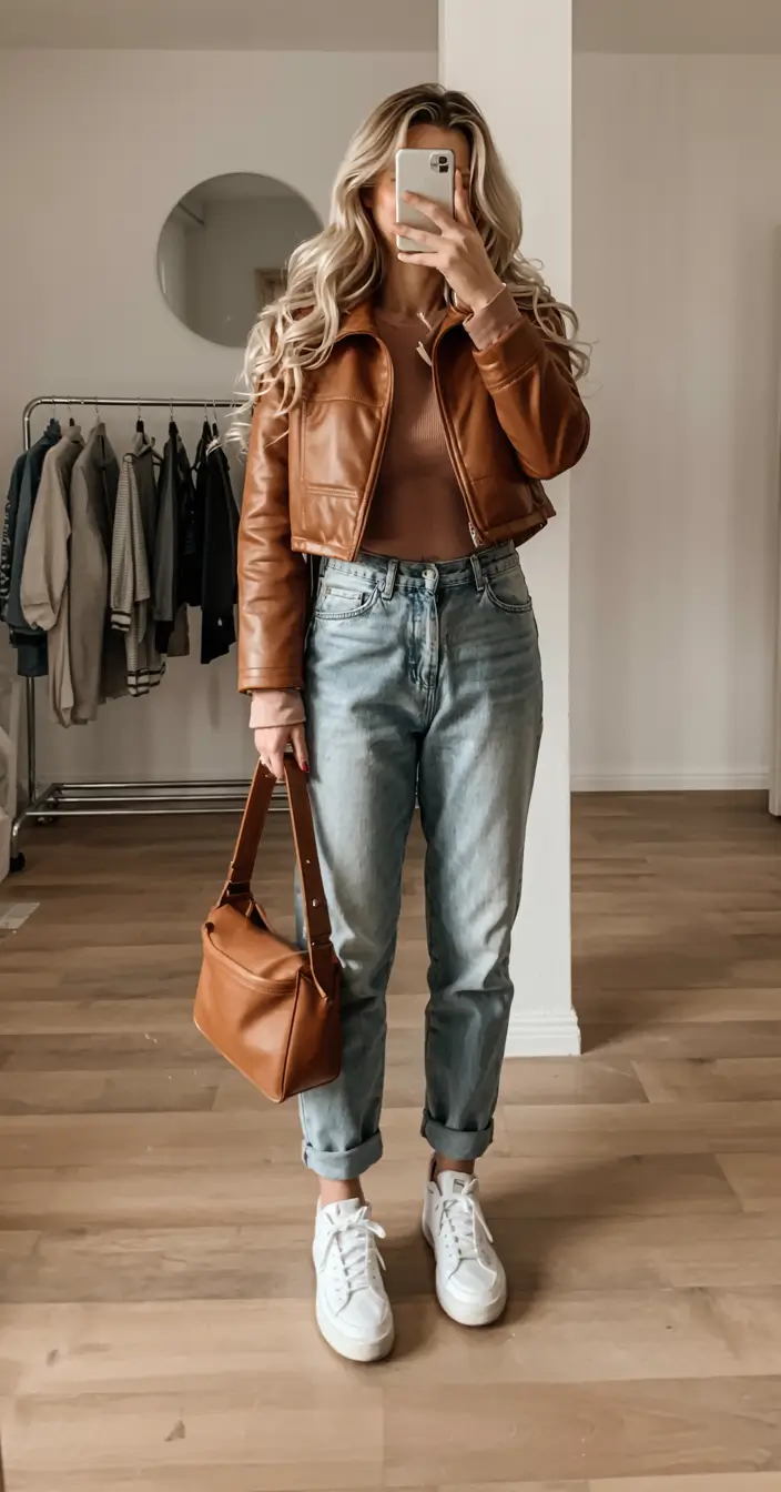 outfits layering tops Soft Neutrals With Luxe Leather for Everyday Ease