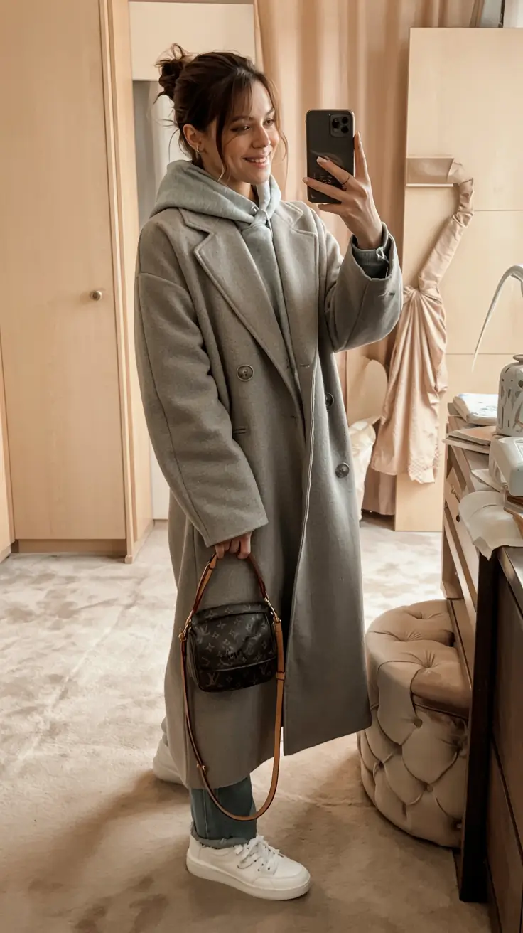 outfits layering ideas Soft Neutrals & Oversized Coats for Effortless Winter Calm