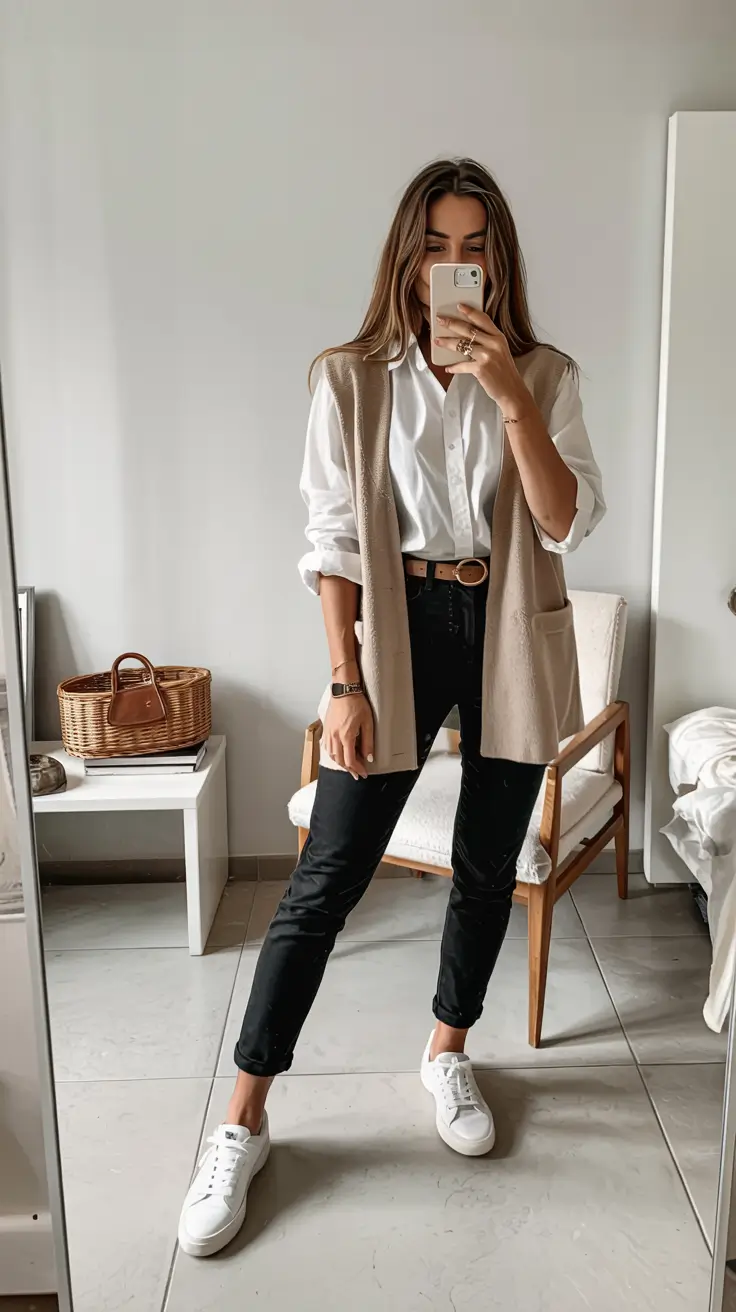 outfits layering shirt Classic White Shirt Layers With Modern Minimalist Neutrals
