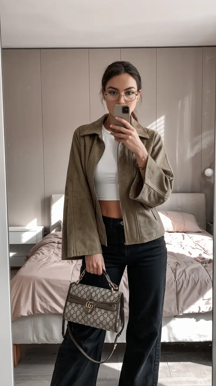 outfits layering tops Structured Jackets & Cropped Tops for Modern Street Simplicity