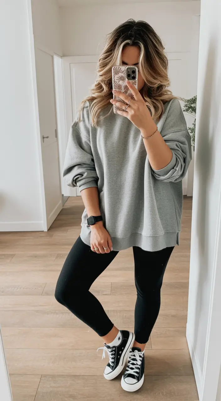 legging outfit inspiration 2026 Effortless Grey Comfort