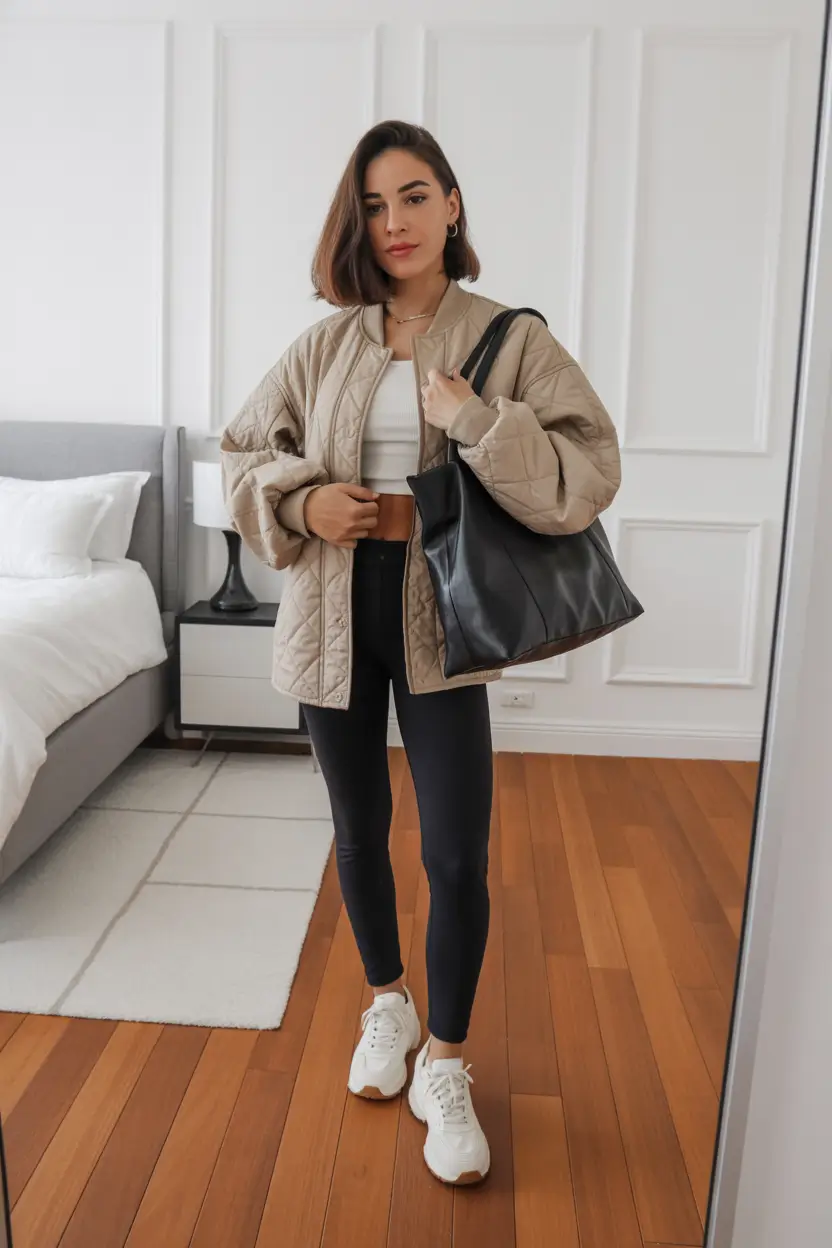 legging outfit inspiration 2026 Urban Warmth with a Modern Edge