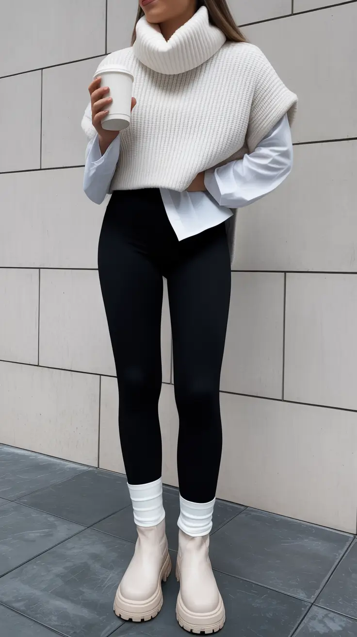 legging outfit inspiration 2026 City Layers with Cream and Structure