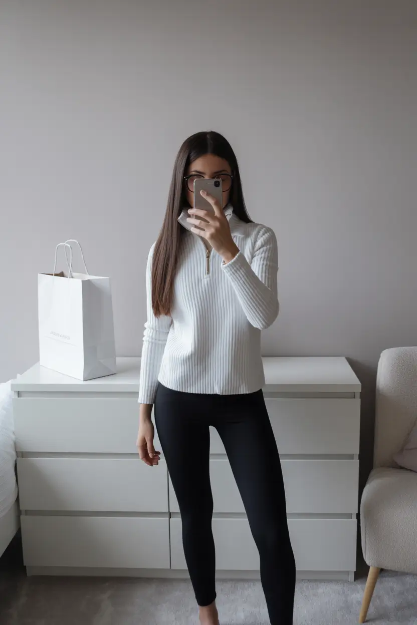 legging outfit inspiration 2026 Minimalist Monochrome Balance