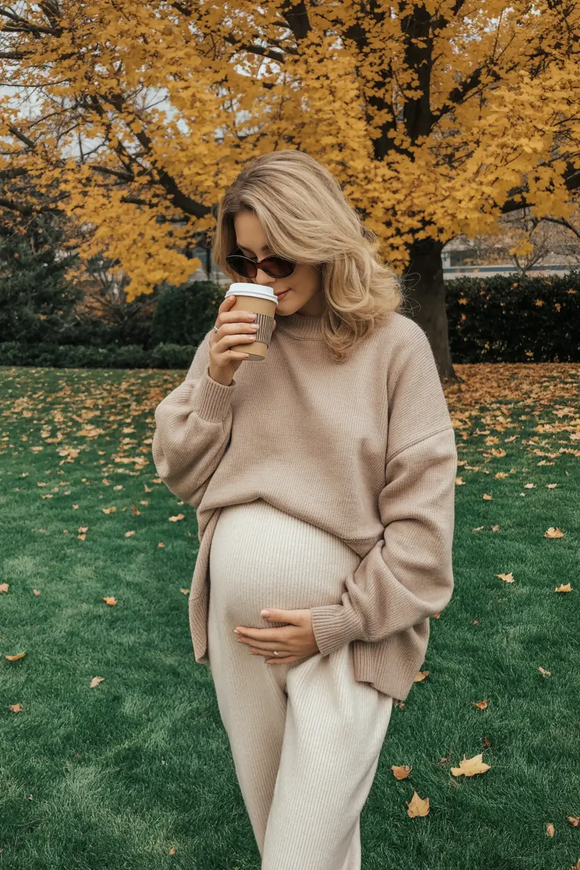 pregnancy outfits autumn Warm Neutrals and Coffee Moments