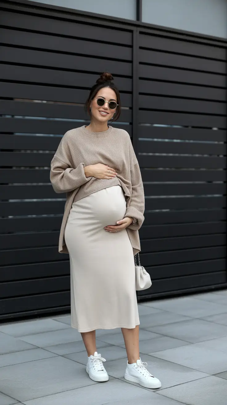 pregnancy outfits fall Effortless Beige on the Go