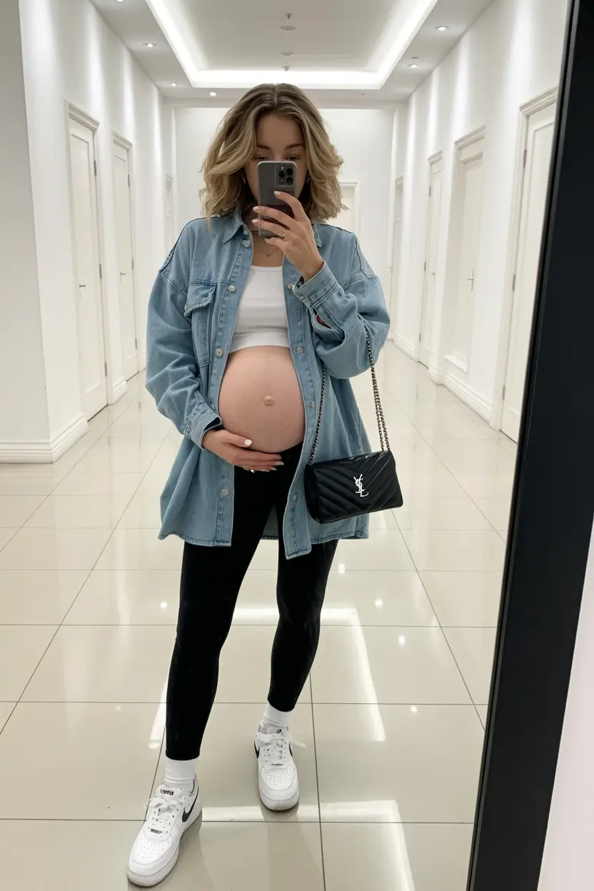 pregnancy outfits casual Denim Layers & Street Cool