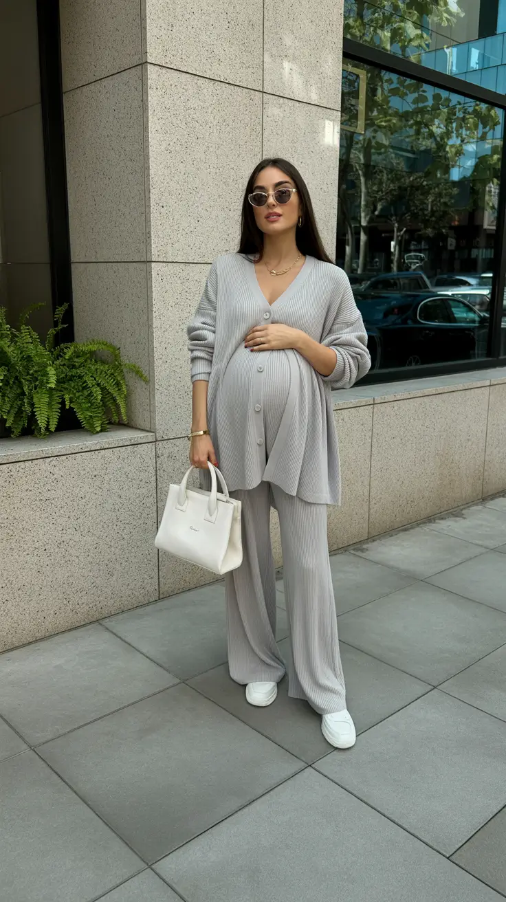 pregnancy outfits autumn 2026 Silver Tones of Serenity