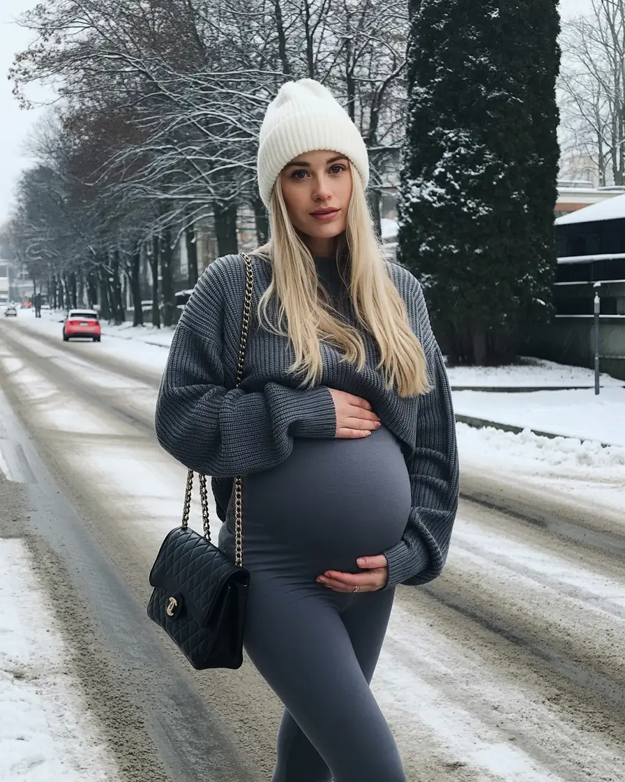 pregnancy outfits winter Snowy City Chic