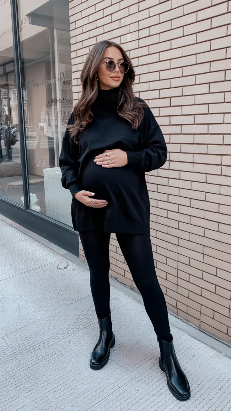 pregnancy outfits wintercomfy Chic All-Black Confidence