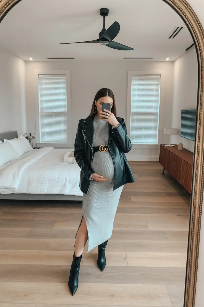 pregnancy outfits fall Leather & Knit Sophistication