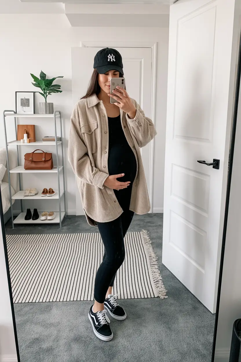 pregnancy outfits fall 2026 Cozy Corduroy Layers