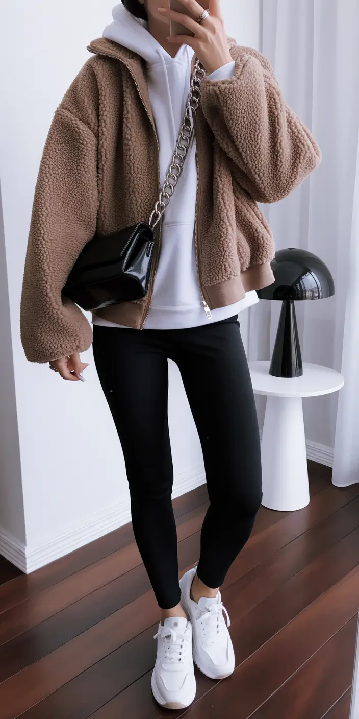 mom outfits winter Teddy Textures & Street Comfort