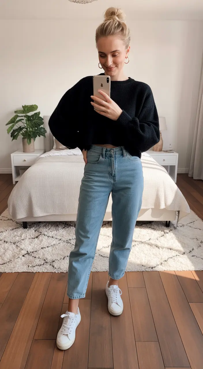 mom outfits jeans Classic Black Knit & Denim Simplicity
