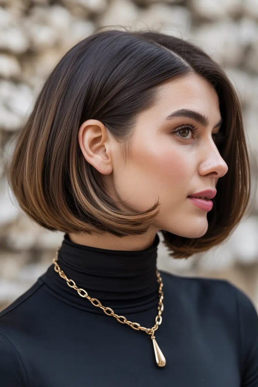 bob haircut 2026 Polished French Bob With Subtle Highlights