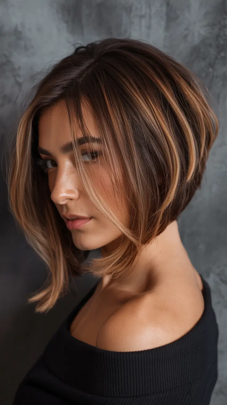 bob haircut 2026 Caramel Dimension Layered Bob