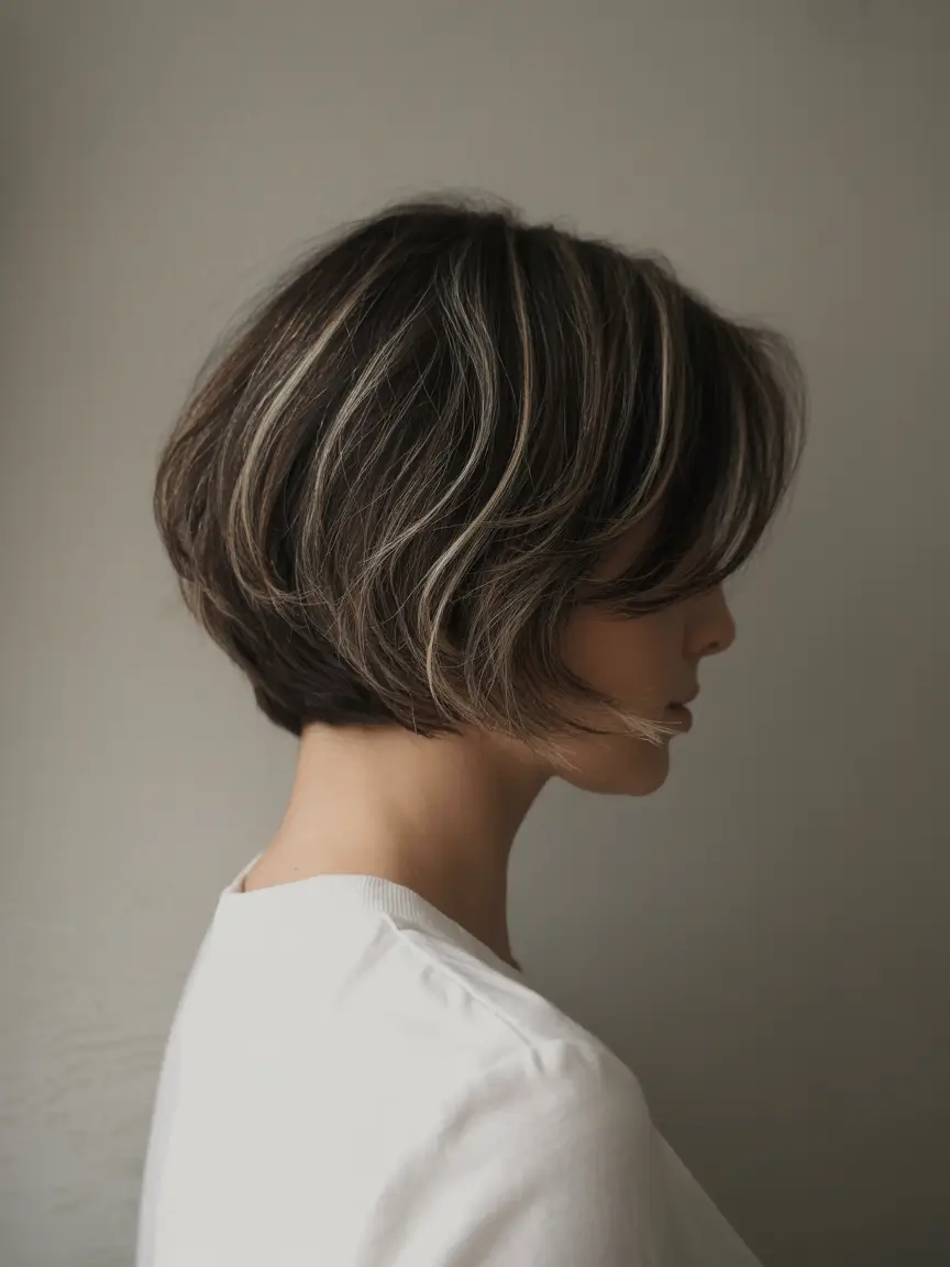 bob haircut 2026 Glossy Brunette Bob with Subtle Highlights