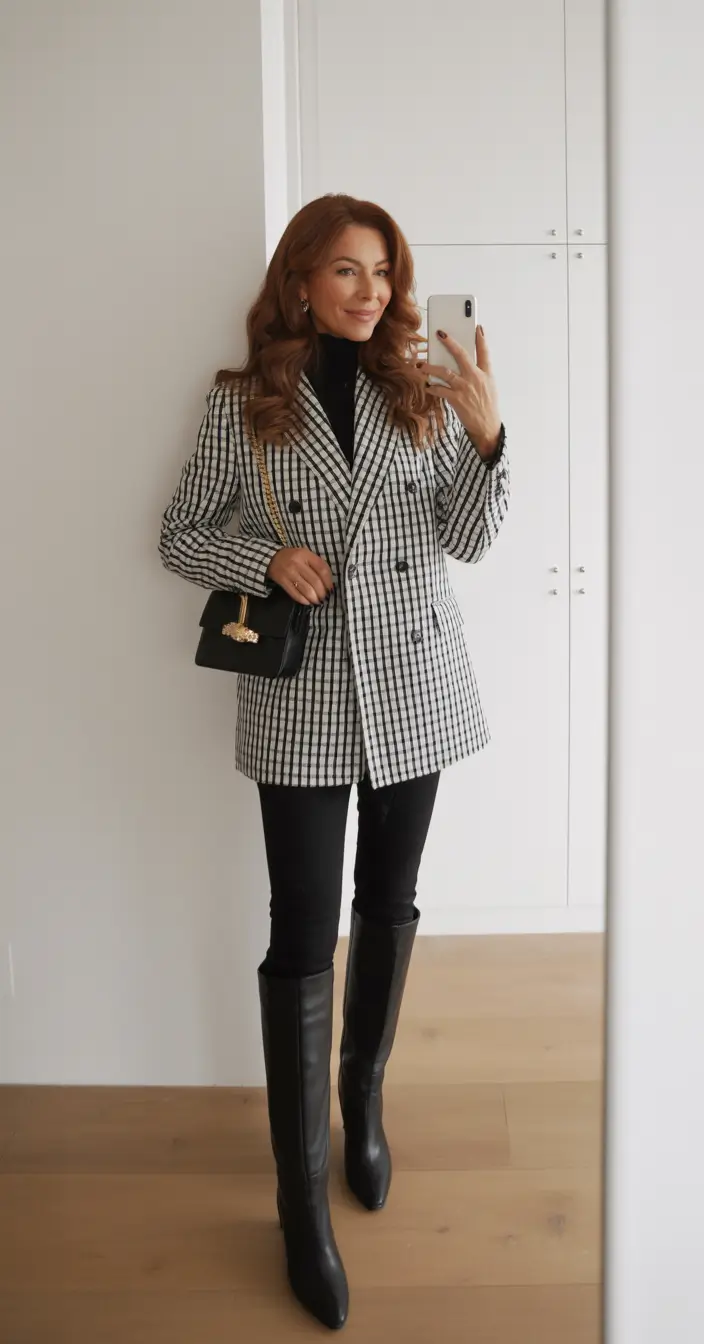 outfits for women over 40 fall Structured Elegance in Monochrome