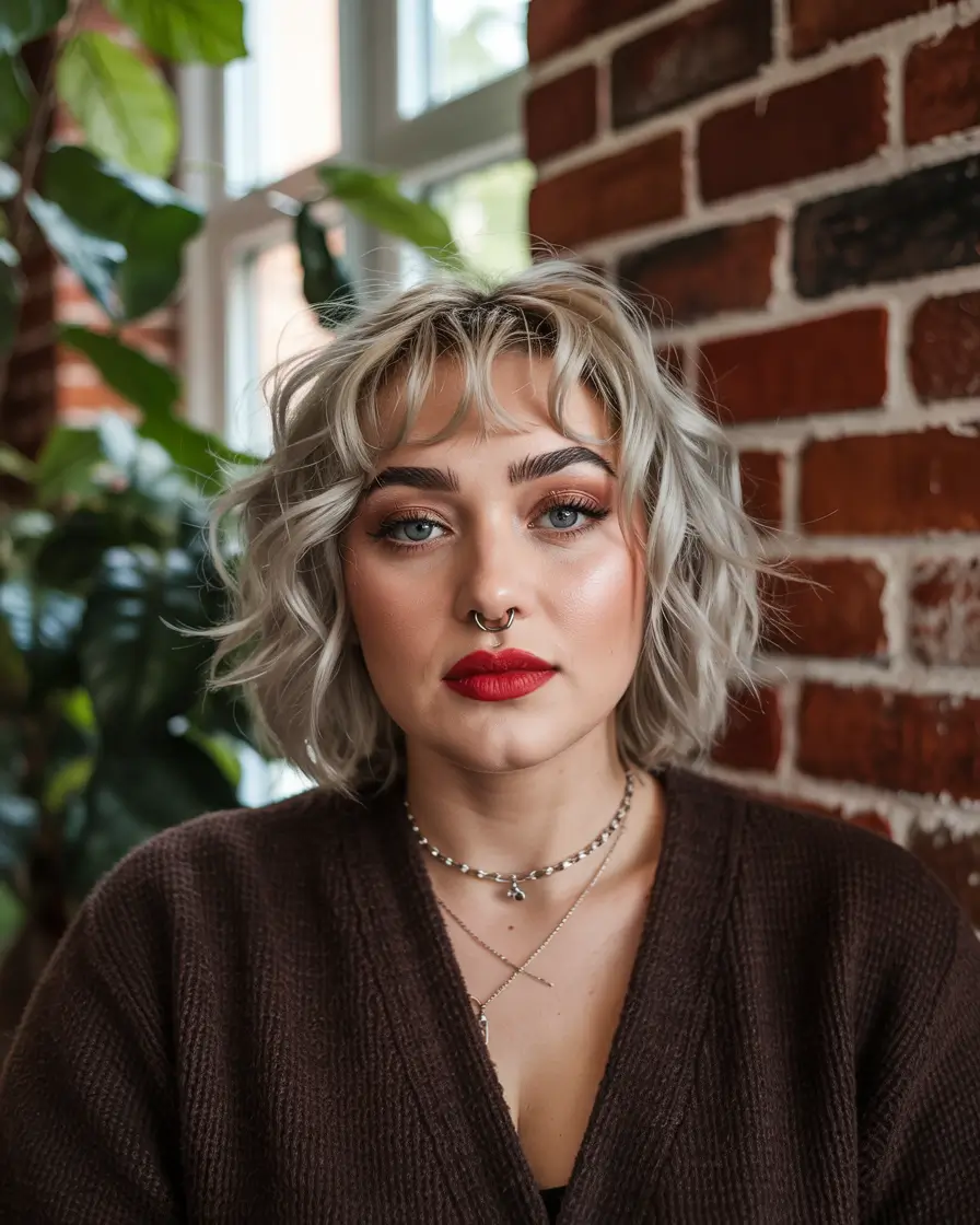 plus size women haircut inspiration 2026 Modern Shag with Platinum Texture