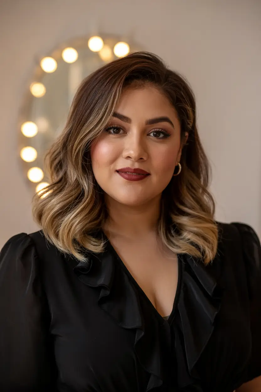 plus size women haircut inspiration 2026 Bronde Waves with Soft Balayage