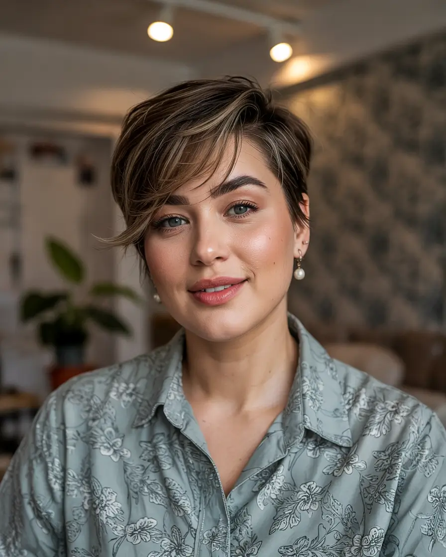 plus size women haircut inspiration 2026 Textured Pixie with Side Sweep