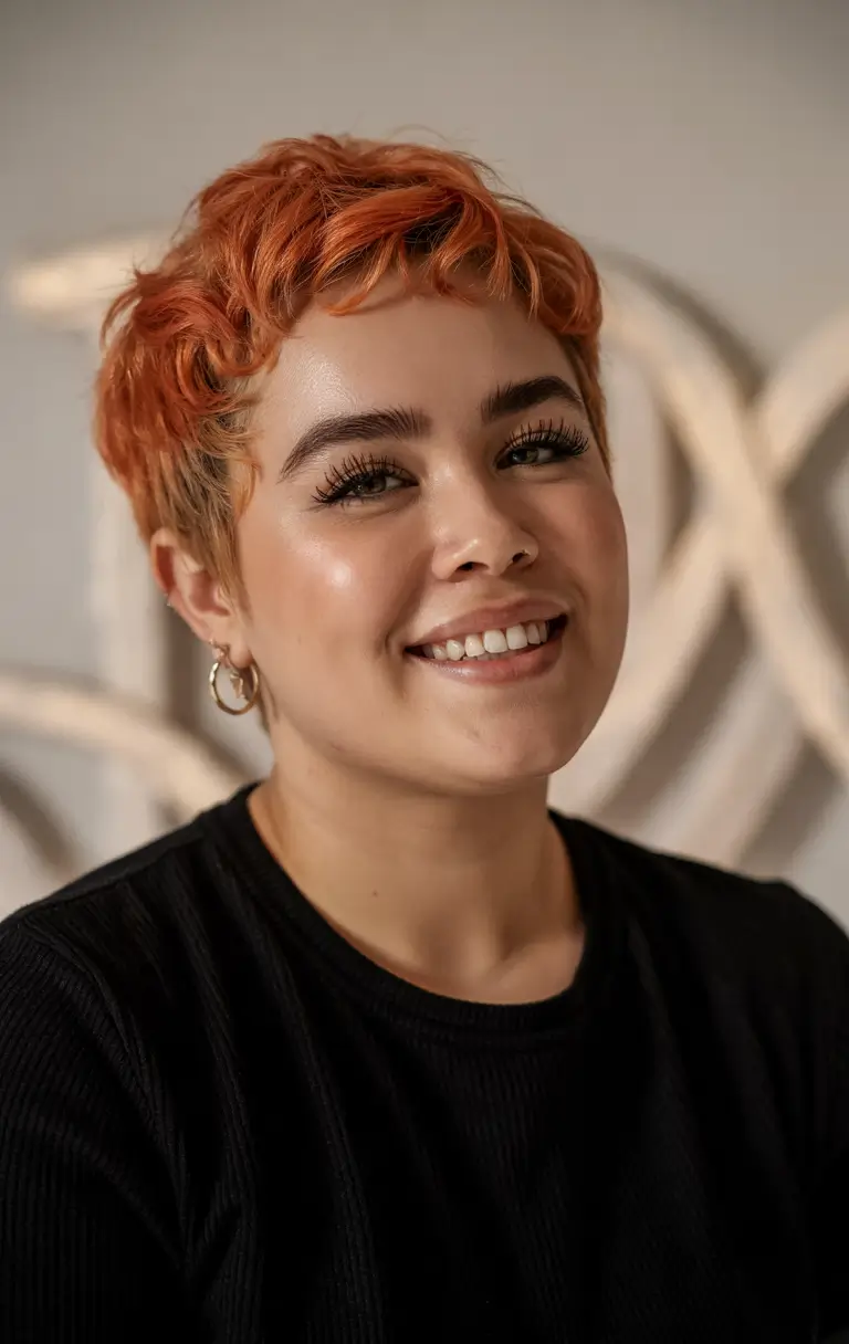 plus size women haircut inspiration 2026 Spicy Copper Pixie with Attitude