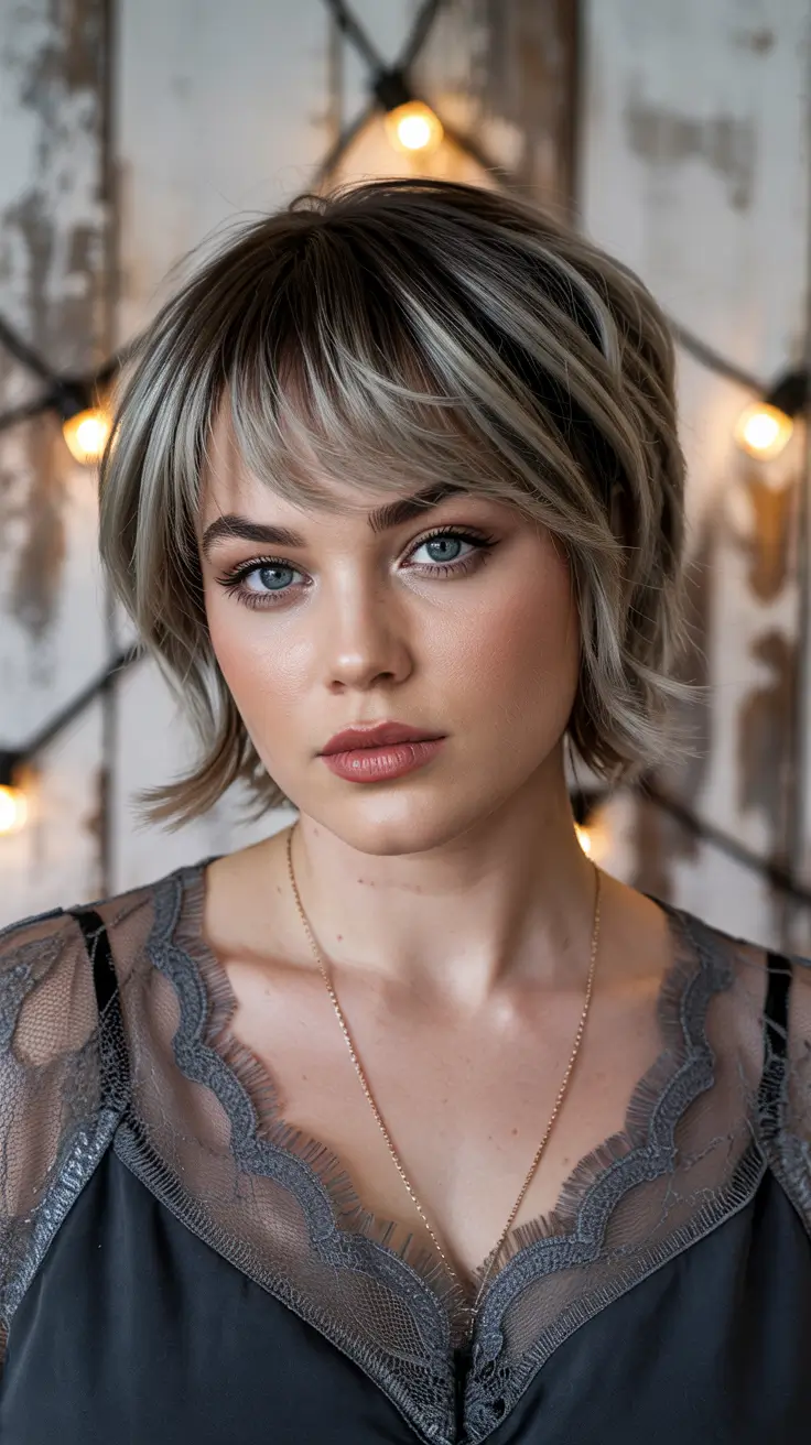 plus size women haircut inspiration 2026 Cool Blonde Shag with Modern Layers