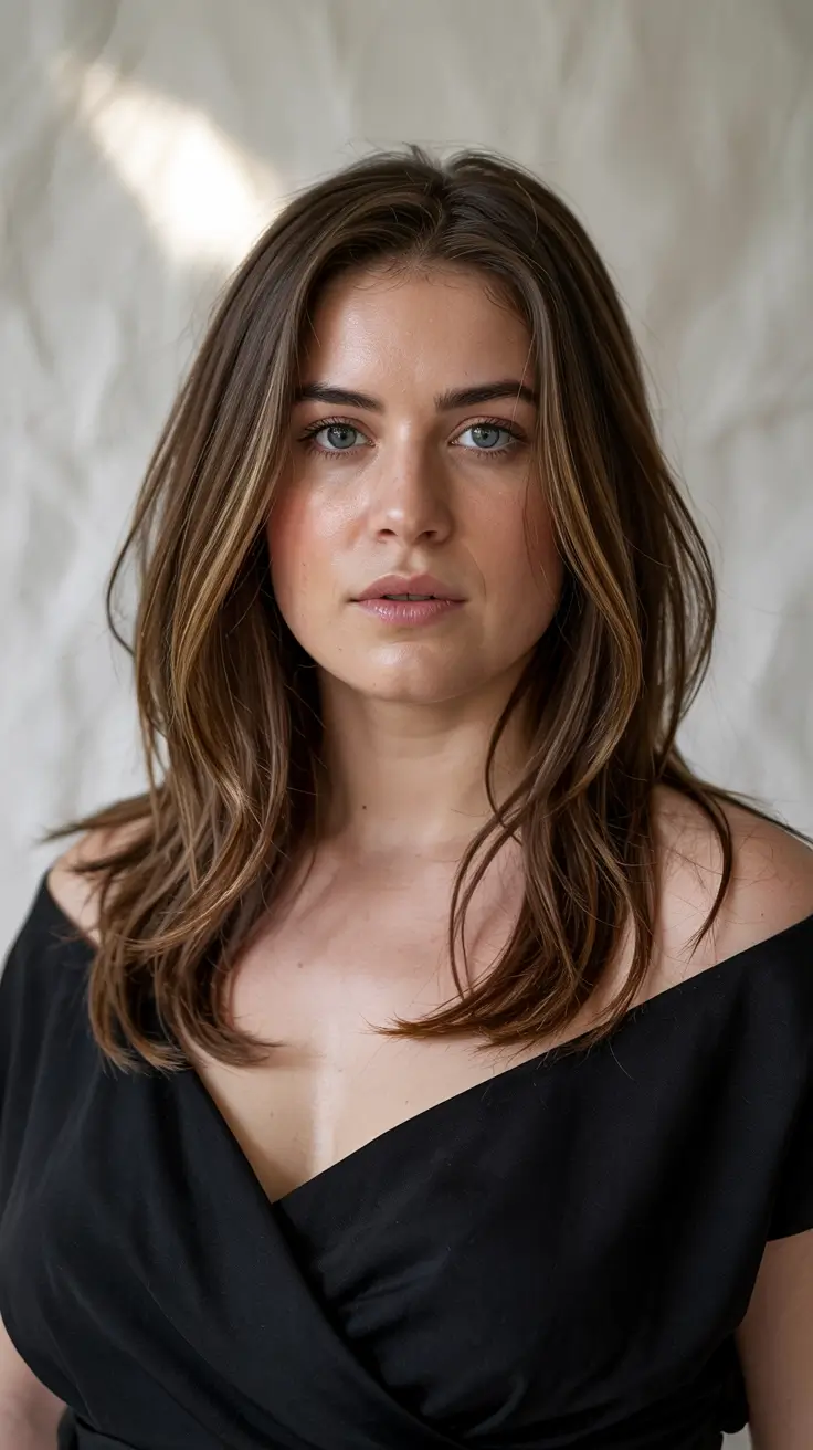 plus size women haircut inspiration 2026 Layered Chocolate Brown Waves