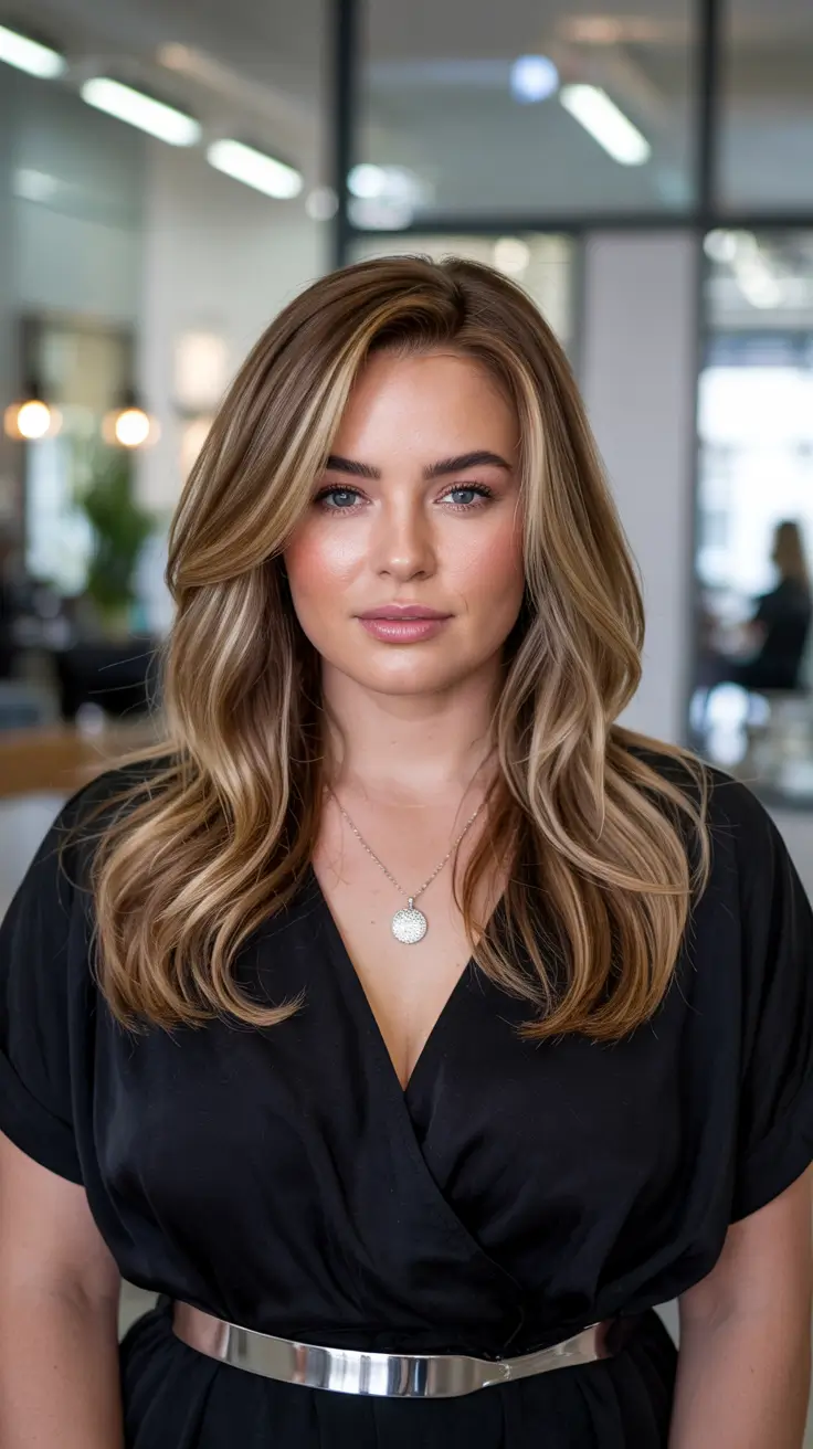 plus size women haircut inspiration 2026 Golden Blonde Volume with Soft Layers