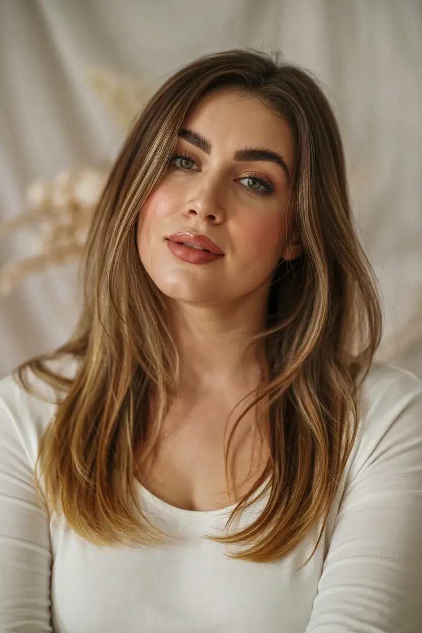 plus size women haircut inspiration 2026 Soft Honey Layers with Natural Shine