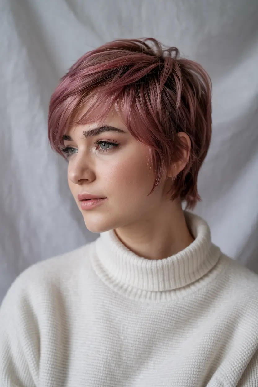 plus size women haircut inspiration 2026 Pastel Mauve Pixie for the Fearless