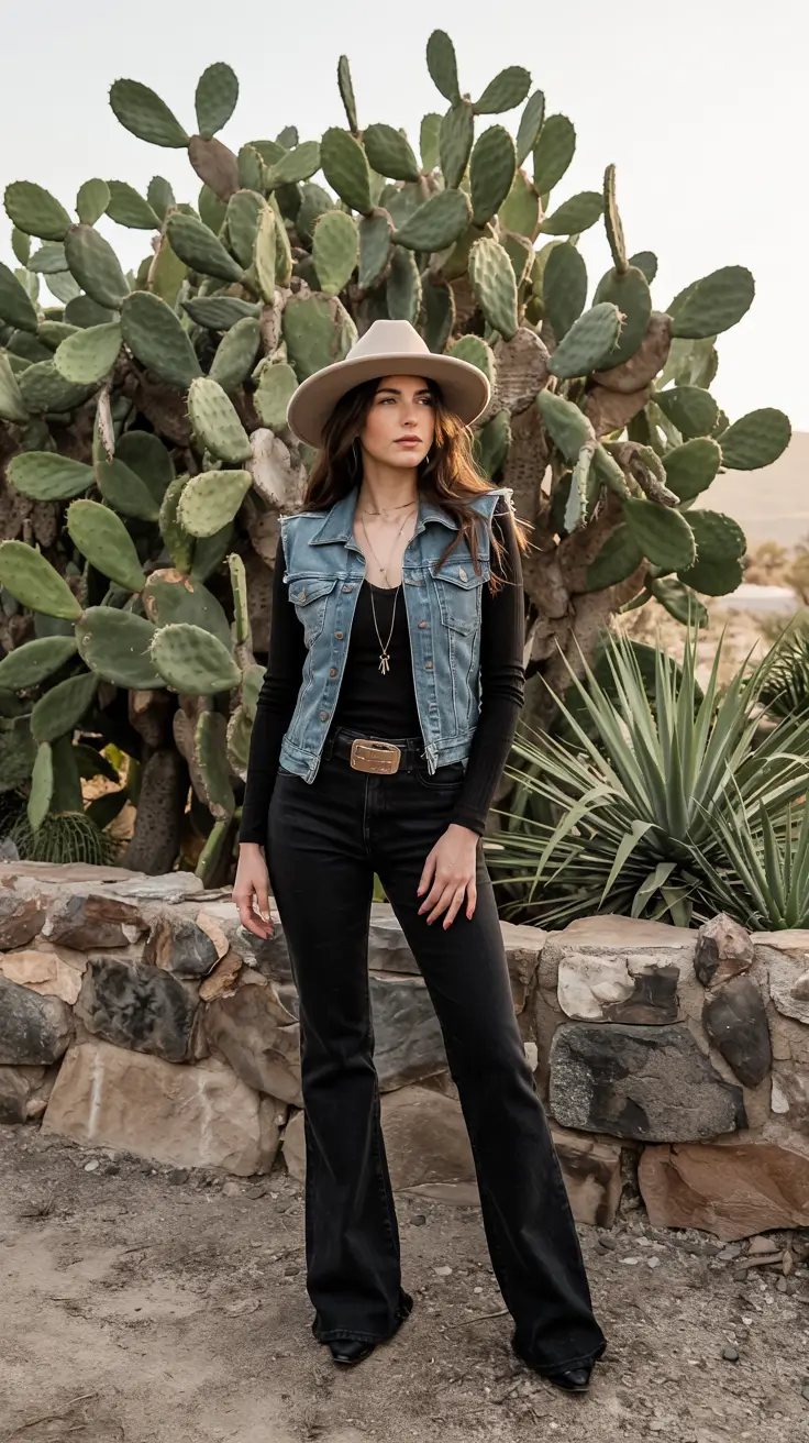rodeo outfits for women western Desert Denim Layers