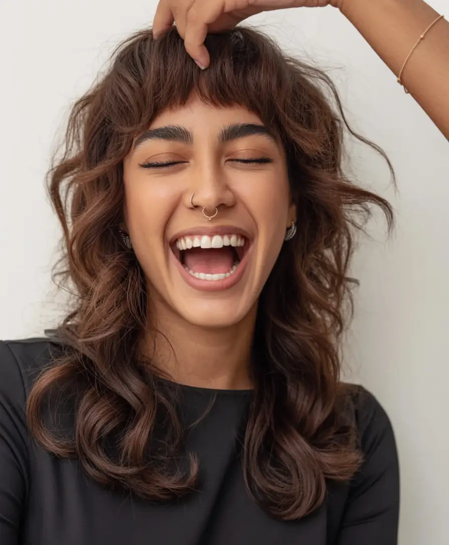 shag haircuts for women Playful Short Curly Shag with Micro Bangs