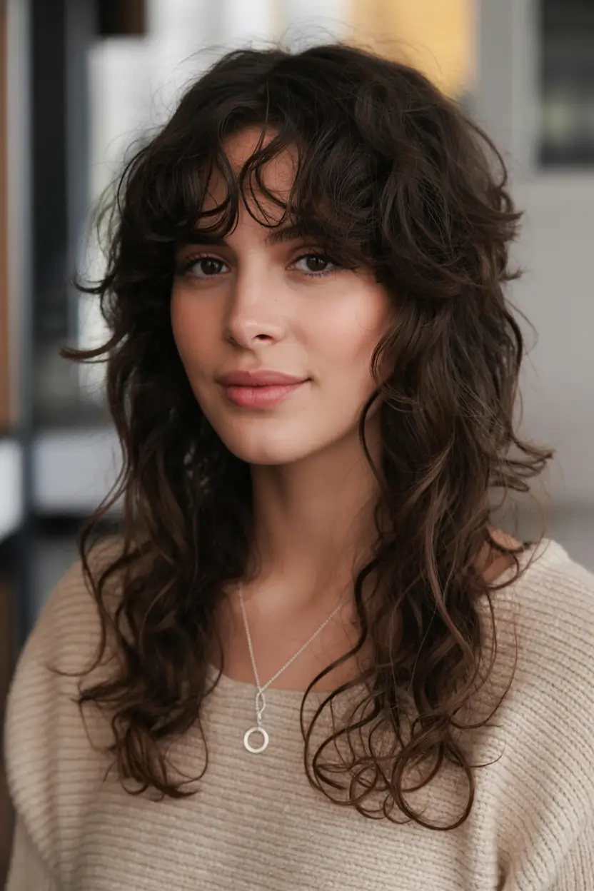 shag haircuts for women Romantic Wavy Shag with Wispy Bangs