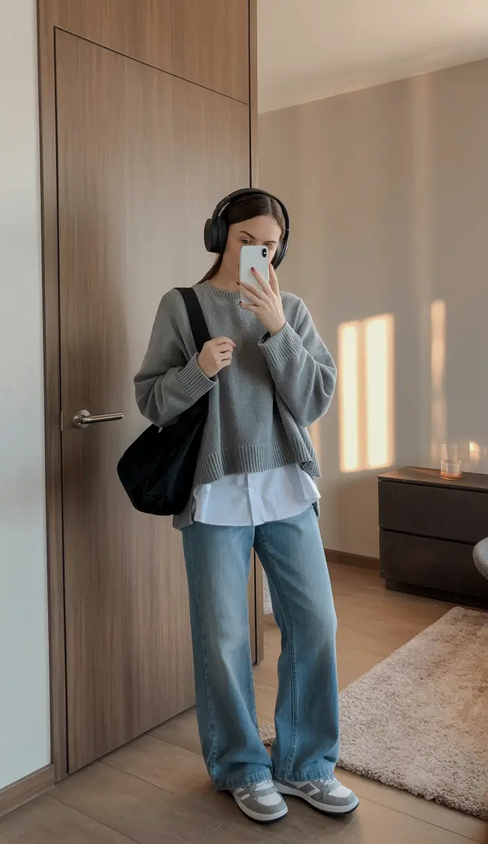 fashion outfits women Layered Grey Comfort with a Soft Vintage Touch